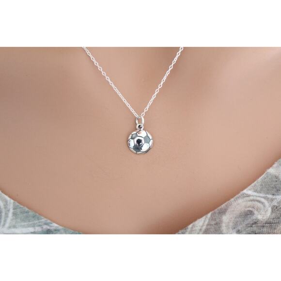 Sterling Silver Soccer Ball Necklace, Silver Soccer Ball Necklace - Picture 2 of 3